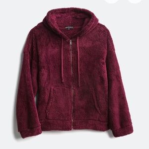 Love Ellie 1X burgandy Sherpa hoodie zip up jacket NWT cozy teddy plush